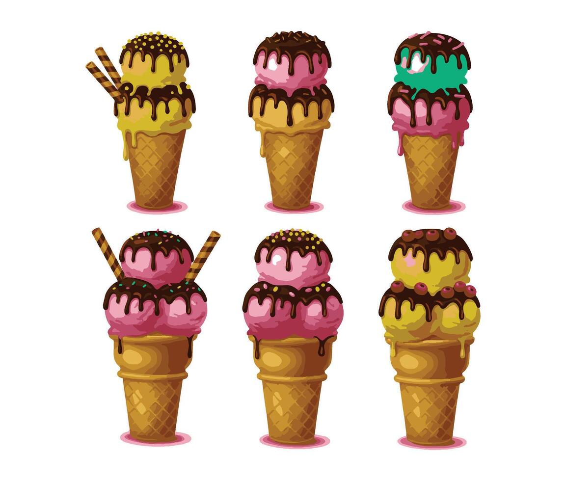 Colorful Ice Cream Set with Sweet Toppings vector