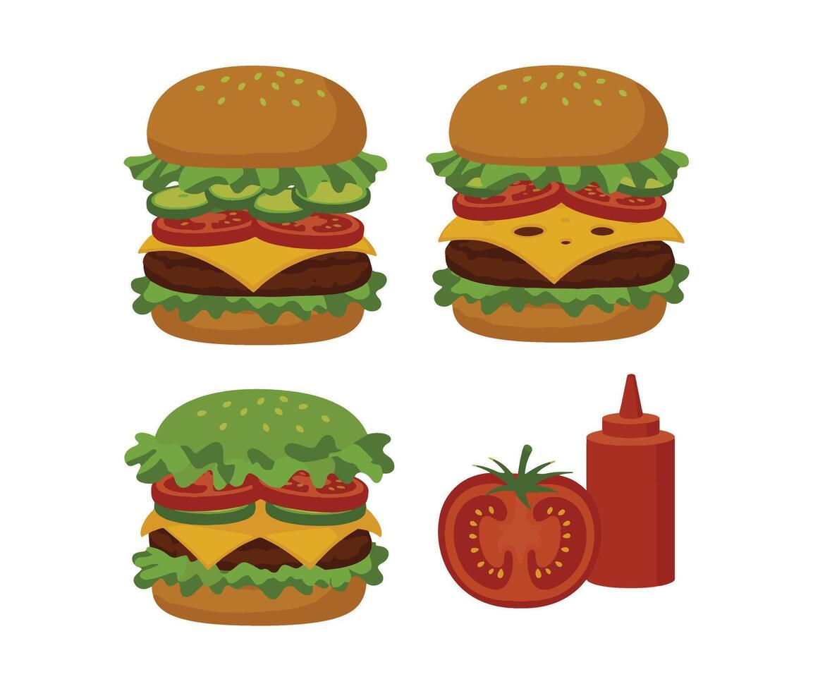Big Juicy Cheeseburger Set Art vector