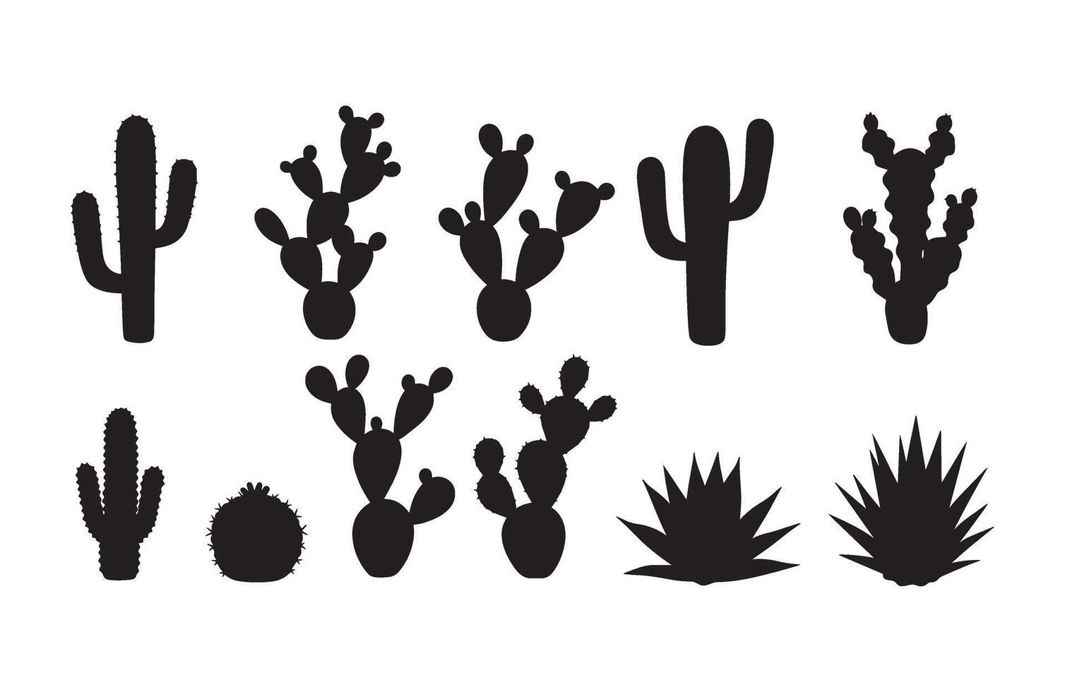 Spiky Cactus Desert Silhouette Art Collection vector