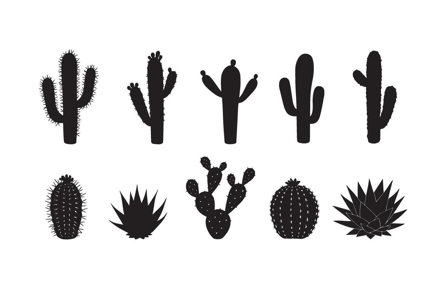 Prickly Cactus Spiky Silhouette Design Elements vector