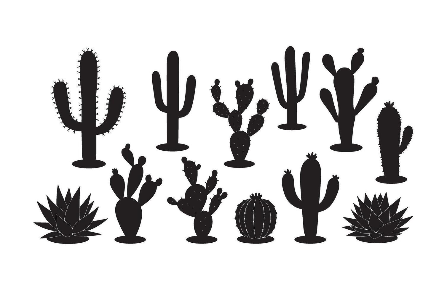 Cactus Spiky Design Art Silhouette Compilation vector