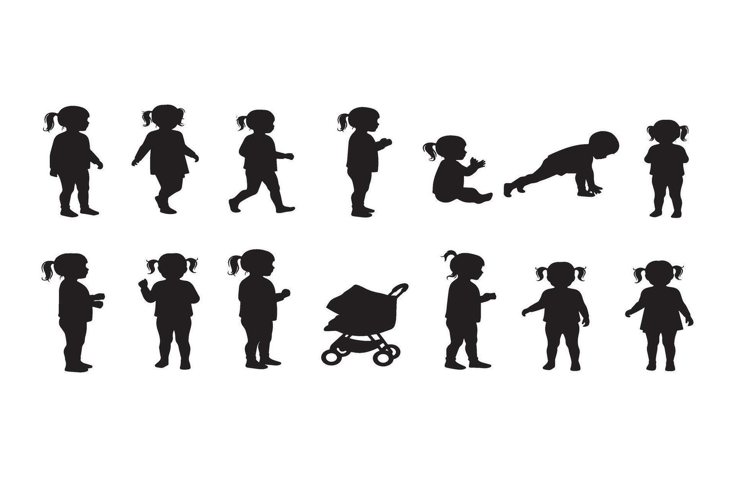 Baby Pushing Stroller Silhouette Art vector