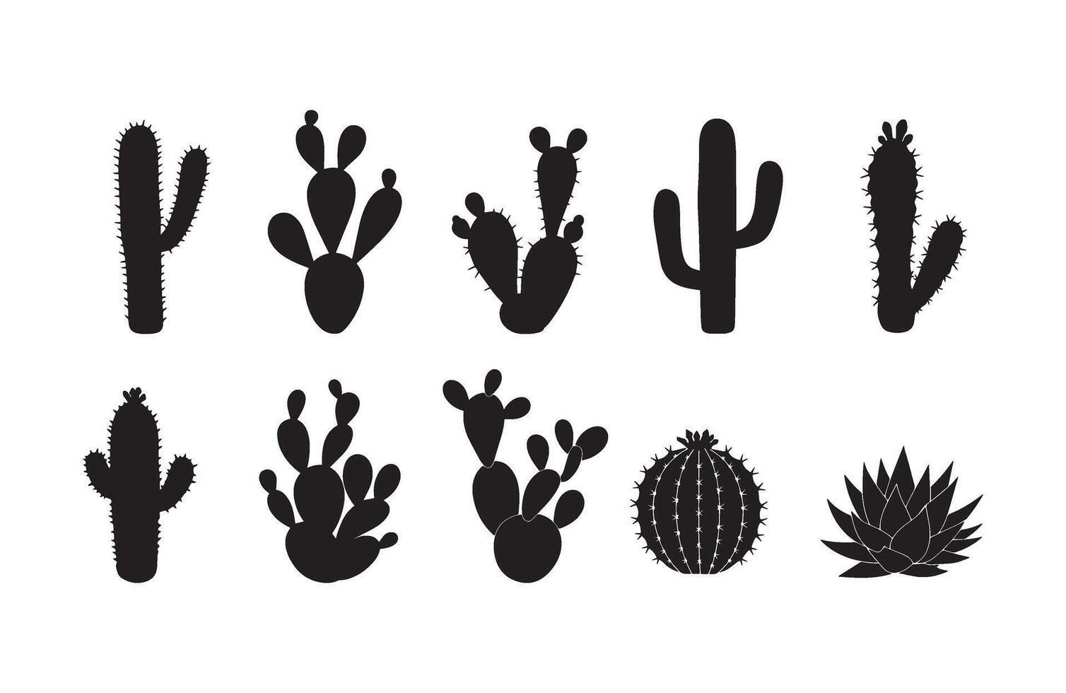 Spiky Cactus Silhouette Art Elements Collection vector
