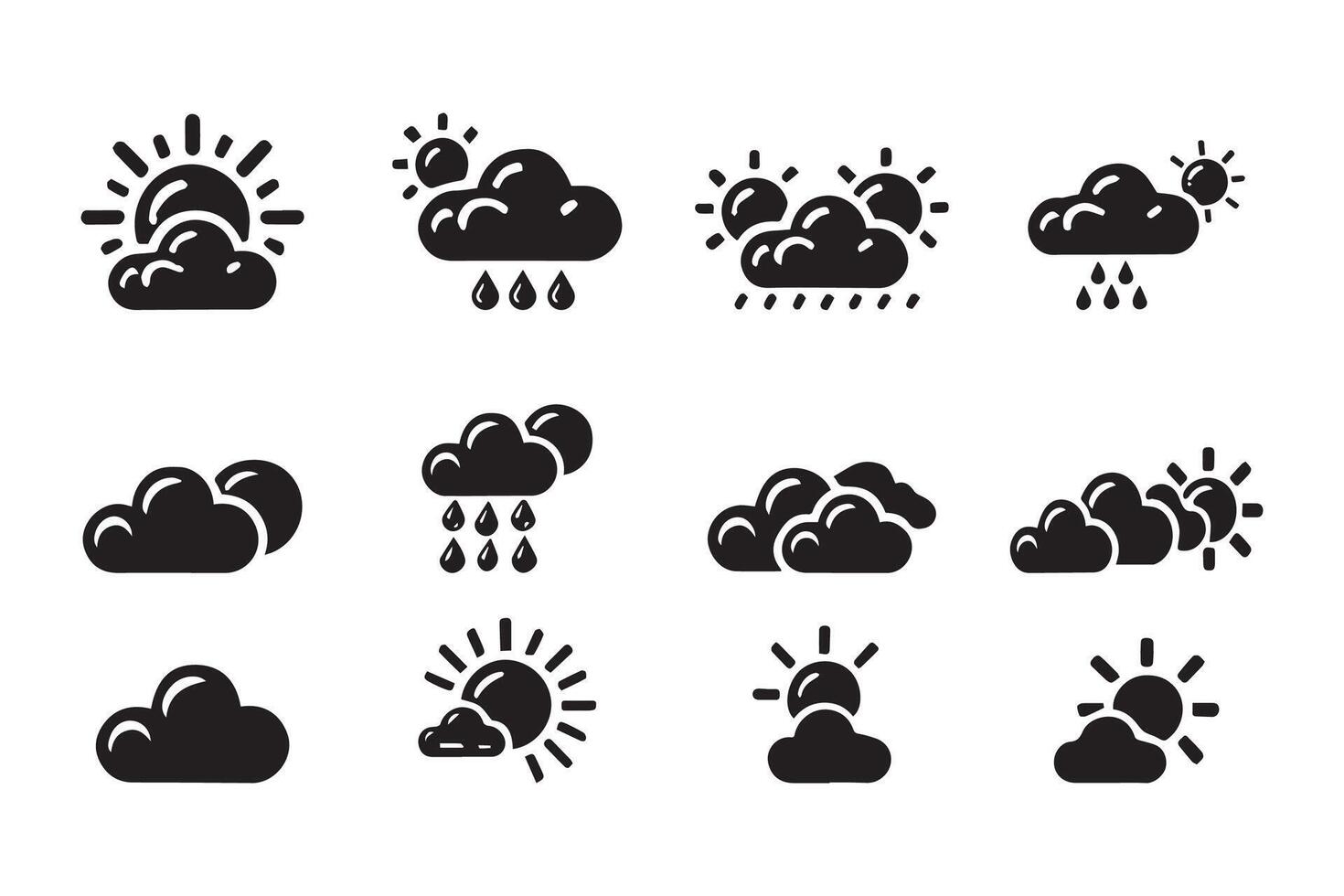 weather symbol set , cloud illustrations. Perfect for meteorology, climate, forecast graphics silhouette Design vector