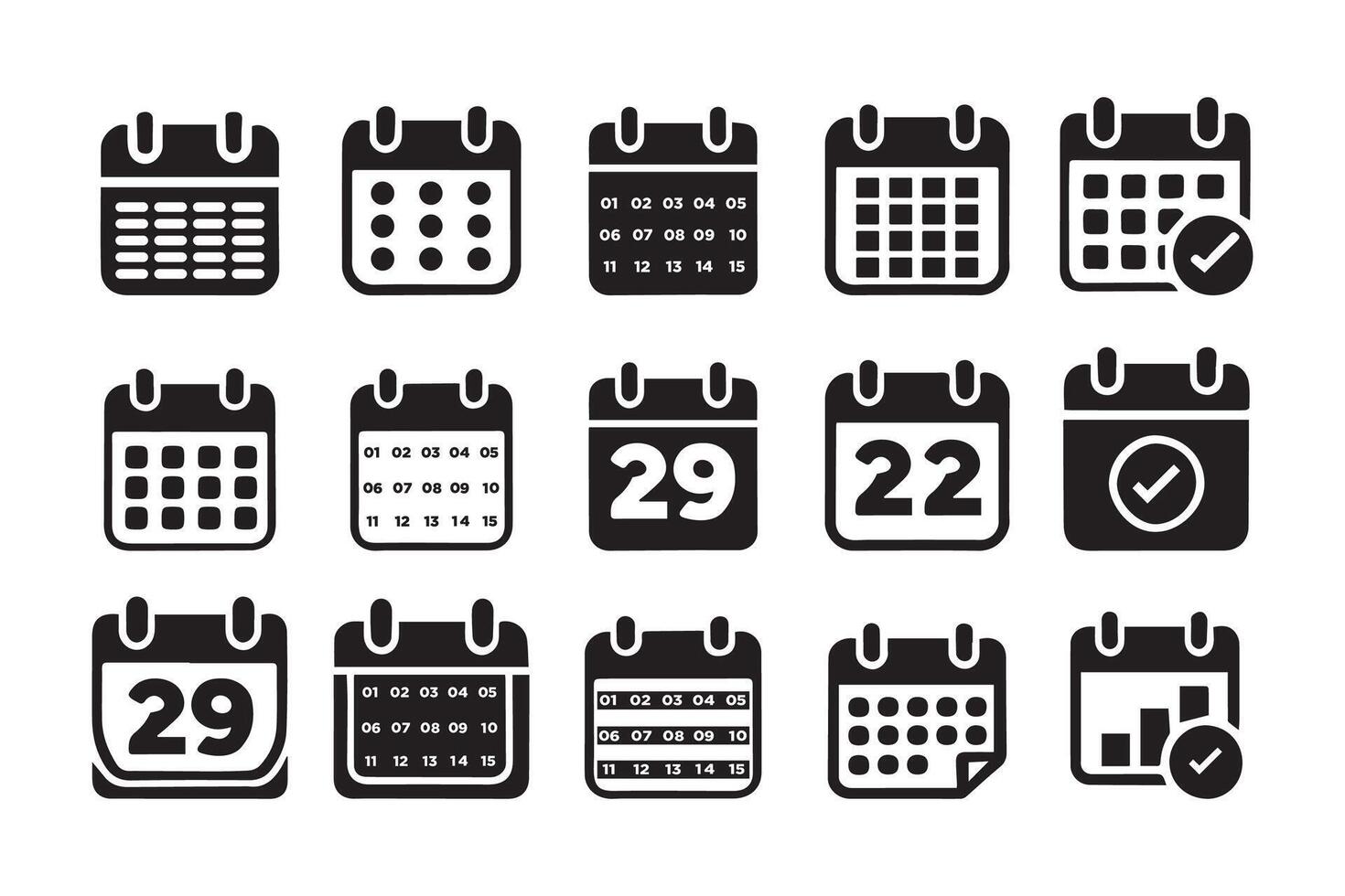 Calendar collection set, illustrations for schedule reminders, daily pads, monthly grids, special days silhouette Design vector
