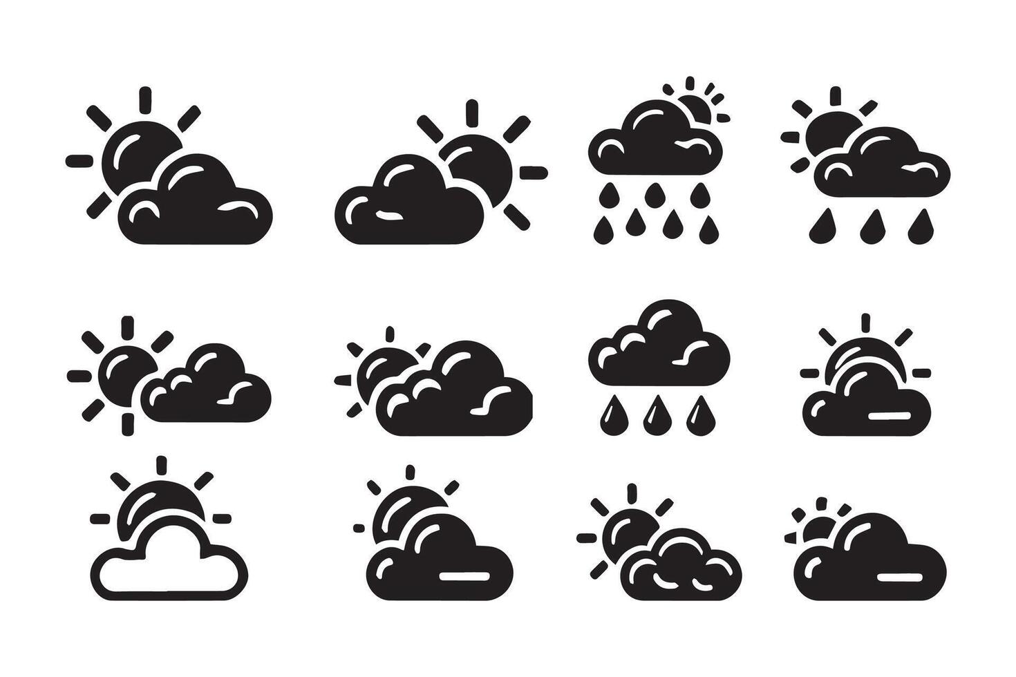 weather symbol set , cloud illustrations. Perfect for meteorology, climate, forecast graphics silhouette vector