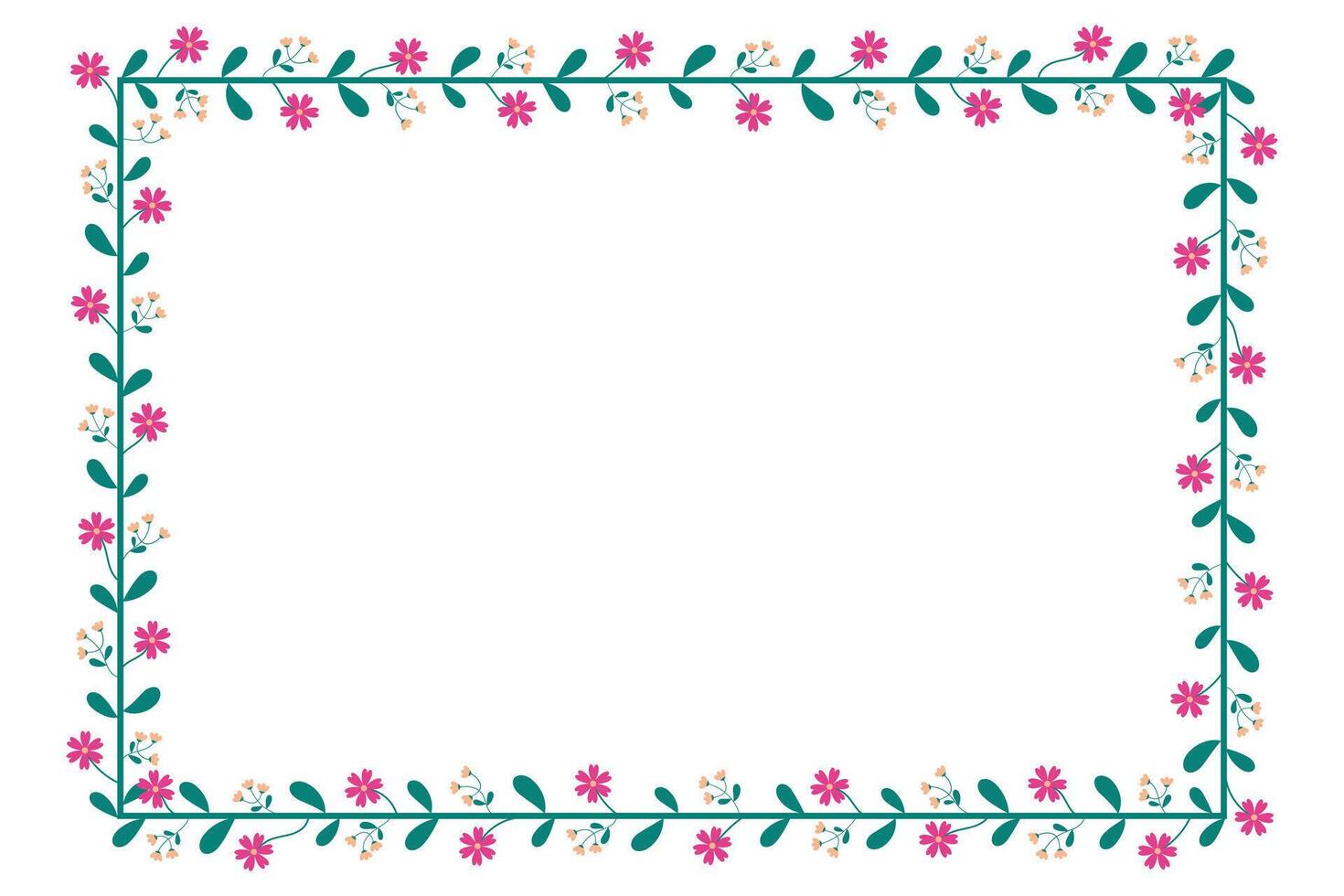 Green Rectangle Wreath Border Frame Decorated With Green Leaves And Pink Flowers vector