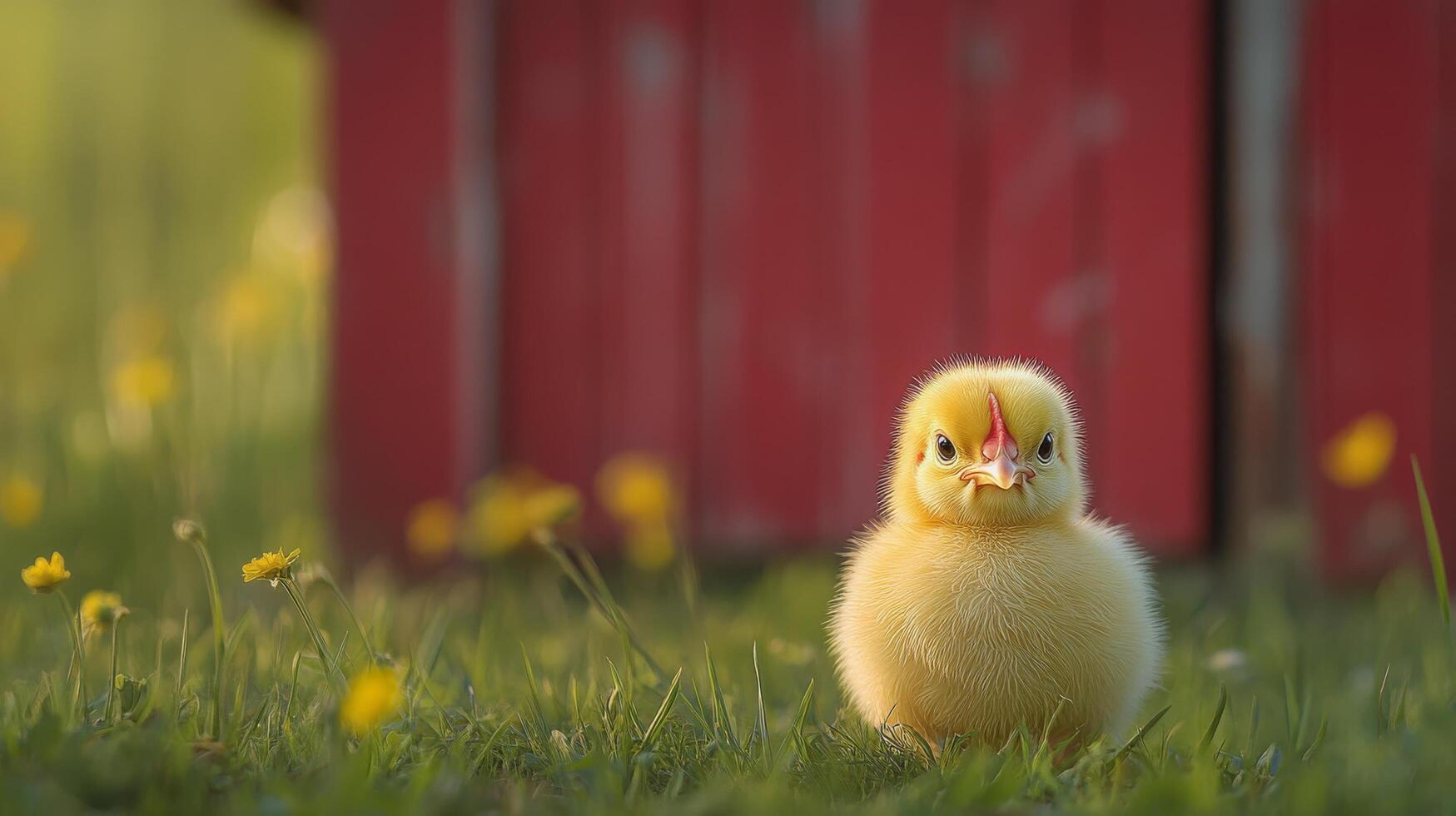 A small yellow duck standing in the grass photo