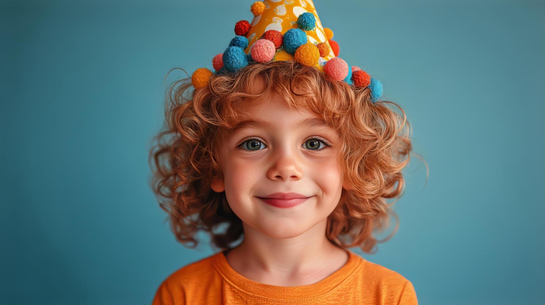 A young boy wearing a party hat photo