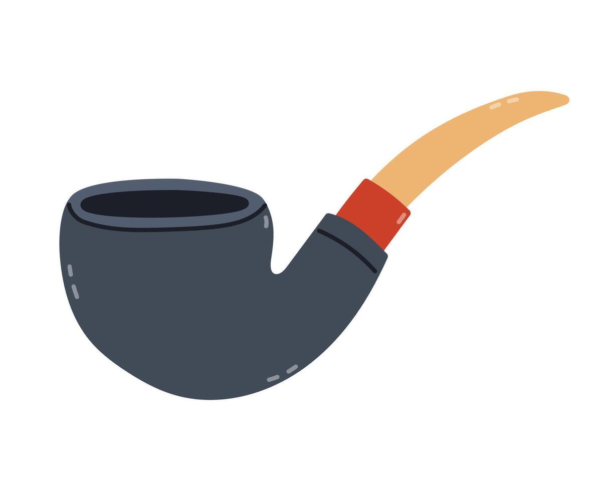 Lovely cartoon old fashioned smoking pipe from 1950s as sign of English detective. Nostalgic classical elegant tobacco pipe. Unhealthy habits, addict clipart element isolated on white background. vector