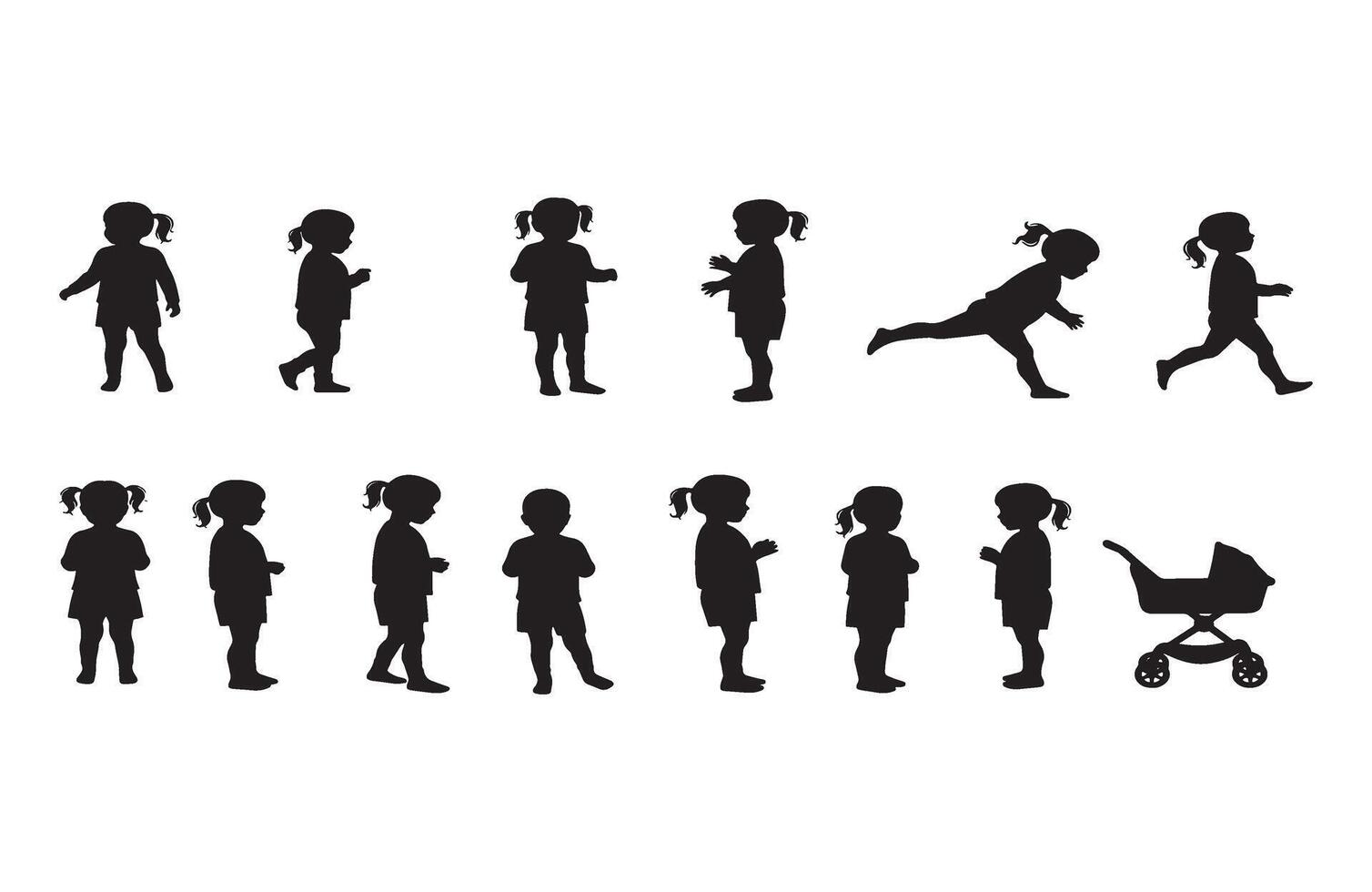 Toddler Girl Learning Walk Silhouette vector