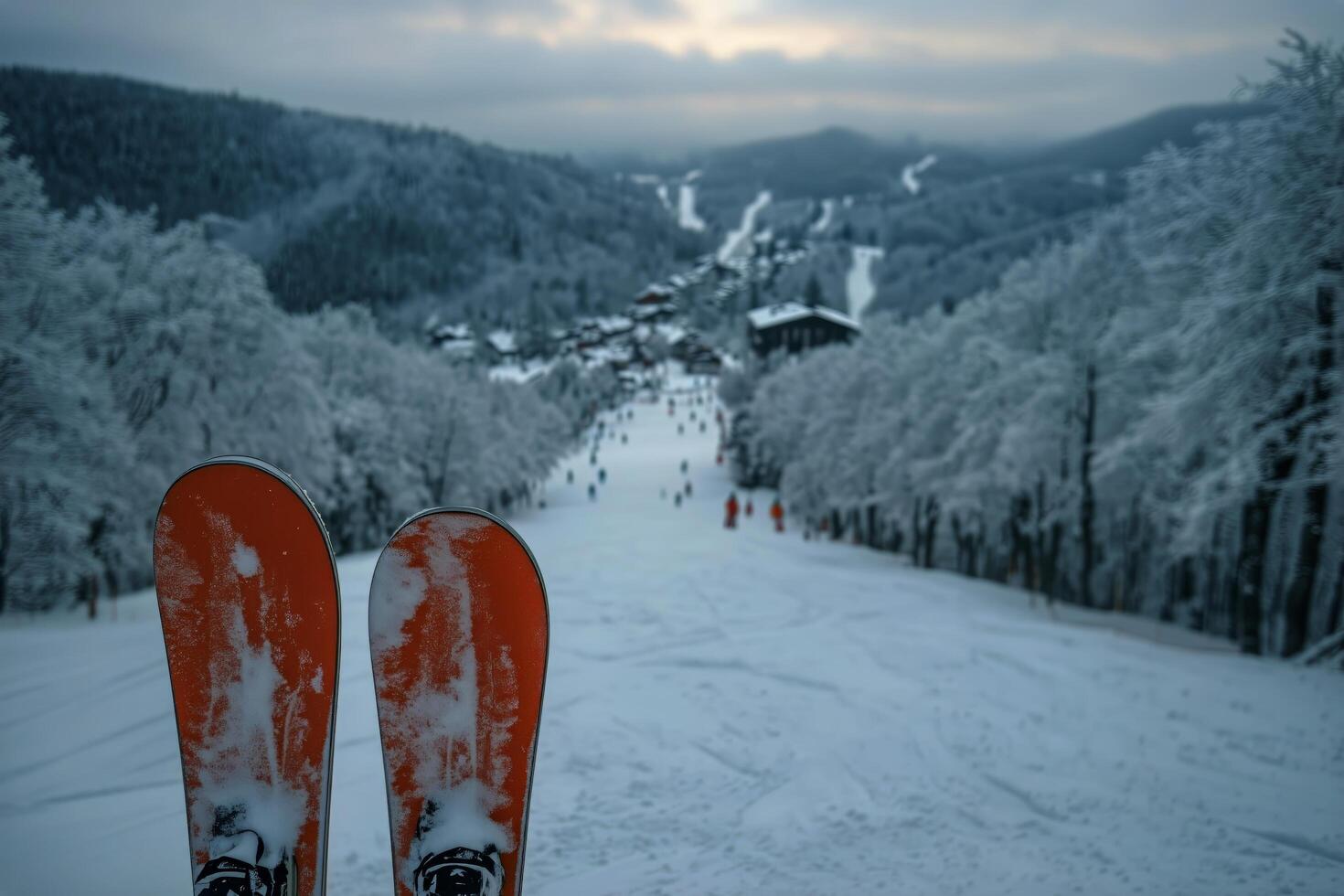 A pair of skis on the ground photo