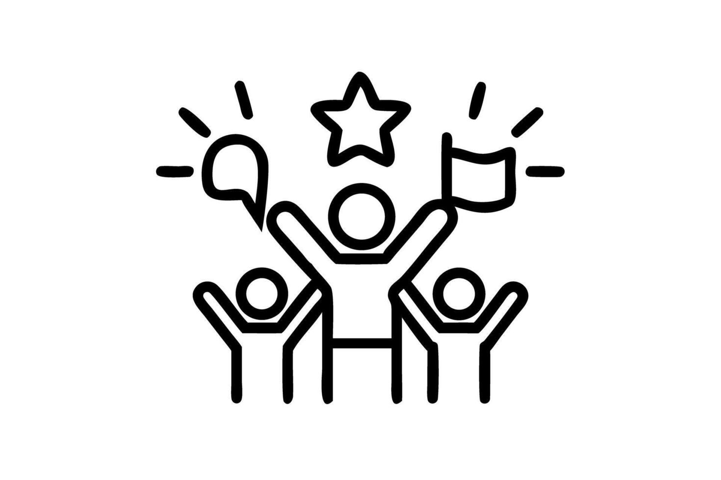 A group of people celebrating with a flag and a star above them, showing their achievement, ideal for representing team victories and group success vector
