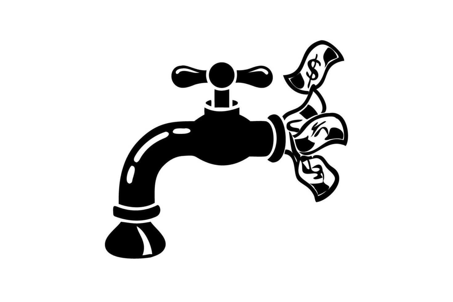 Cash Flow Concept A faucet pouring out money instead of water symbolizing financial success and wealth creation vector
