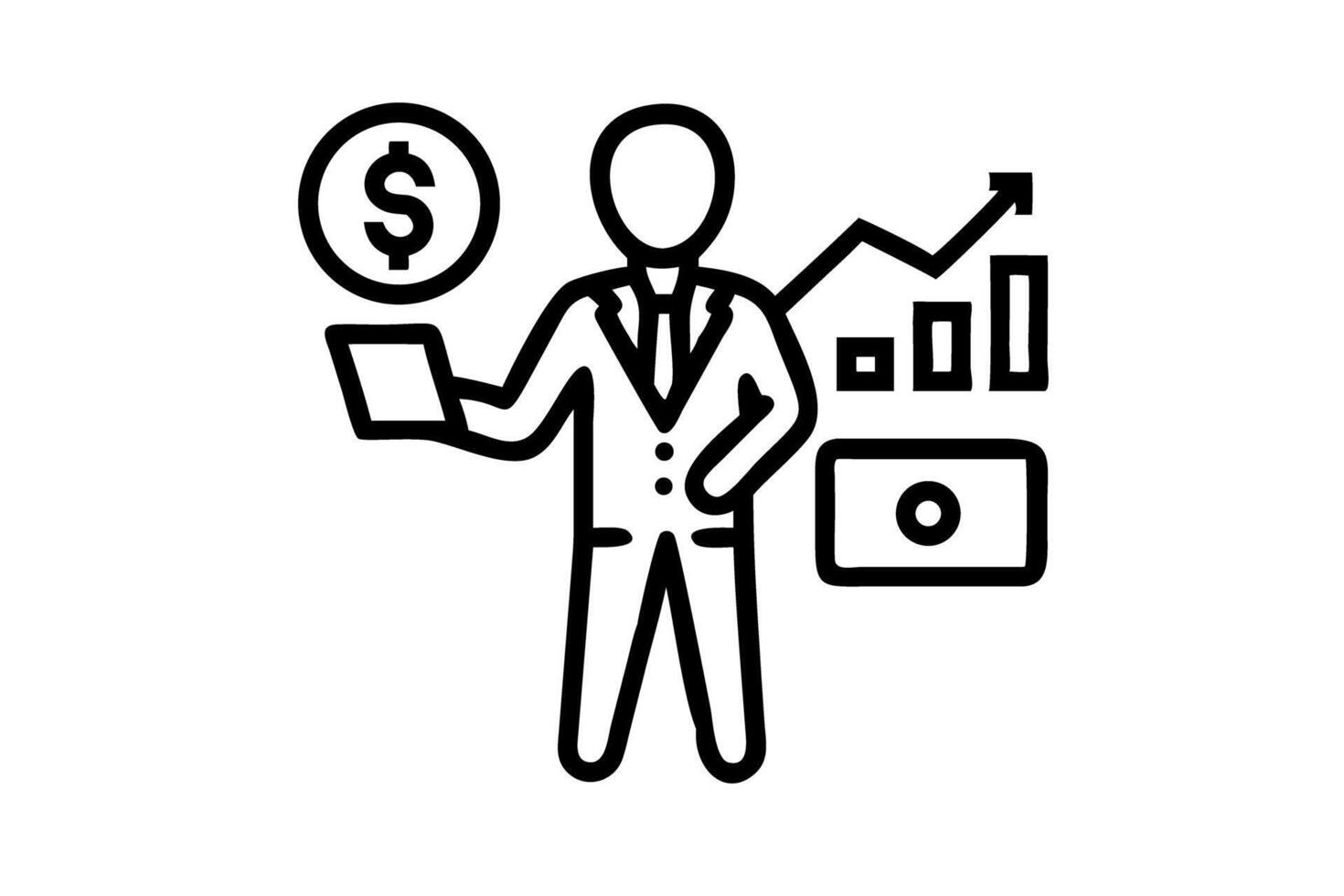 Cash Flow Analytics with Businessman Holding Tablet, Data Charts and Dollar Symbol vector