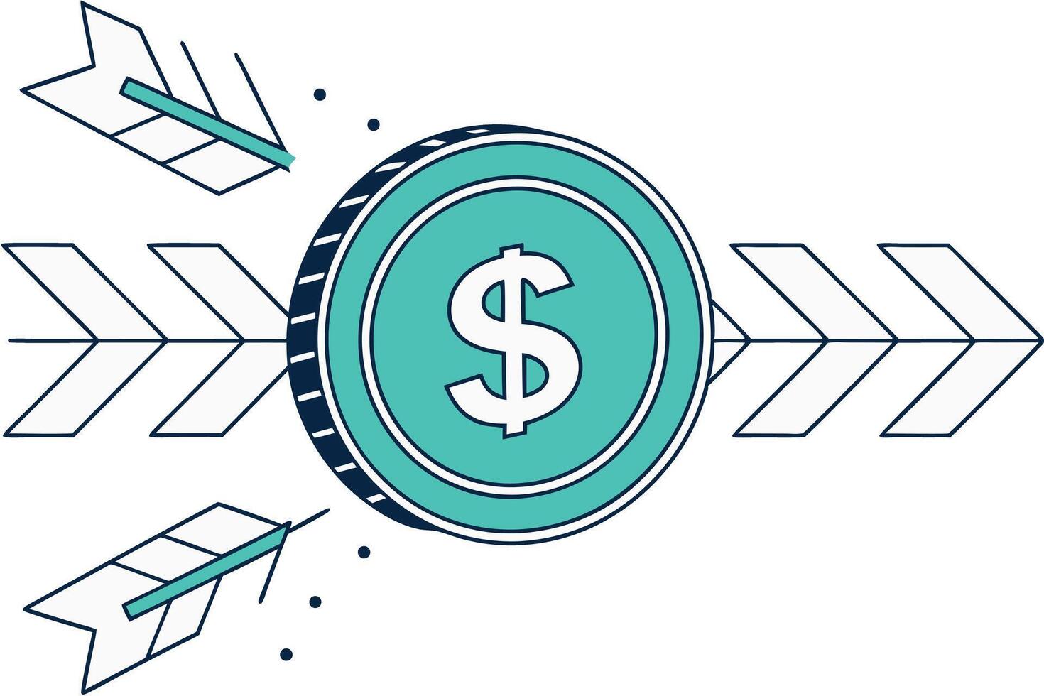 Concept of business cash flow with arrows going in and out of a dollar symbol, illustrating the movement of money in financial cycles vector
