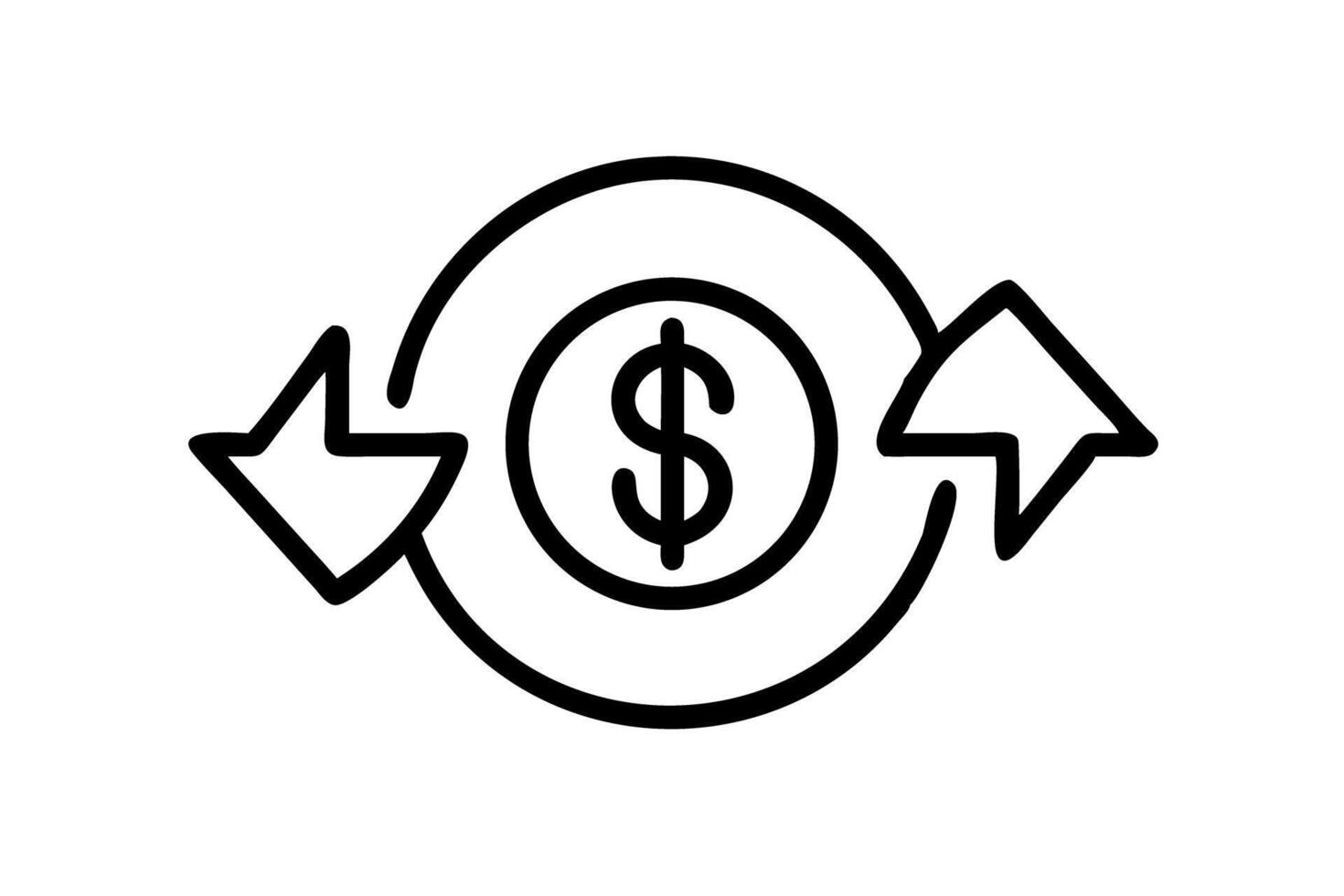 Cash Flow Management Icon for Financial Transactions with Arrows and Dollar Sign in Black and White Style vector