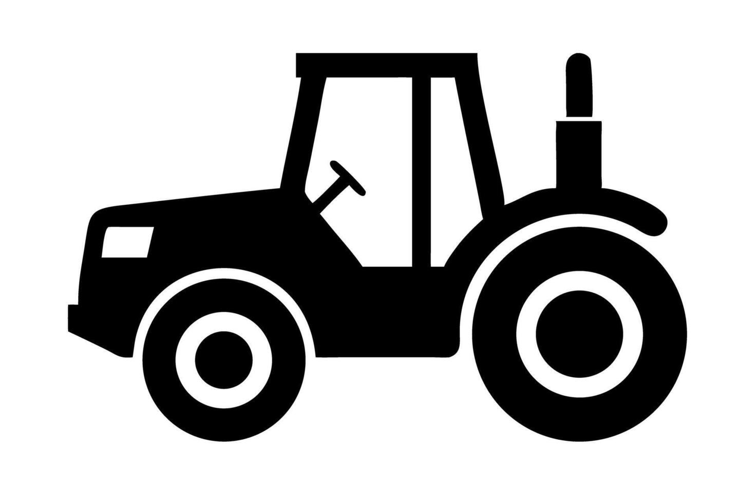 Stylized tractor in a bold, black silhouette, symbolizing agricultural equipment for farm operations and cultivation vector