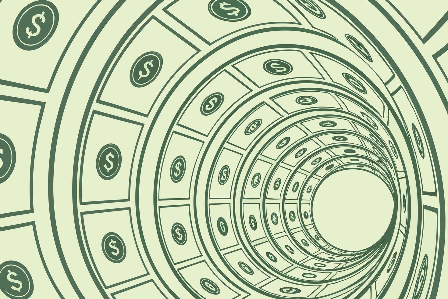 Cash Flow Cycle The visual representation of cash flow, with dollar bills spiraling through a tunnel, symbolizing the never ending movement of money vector