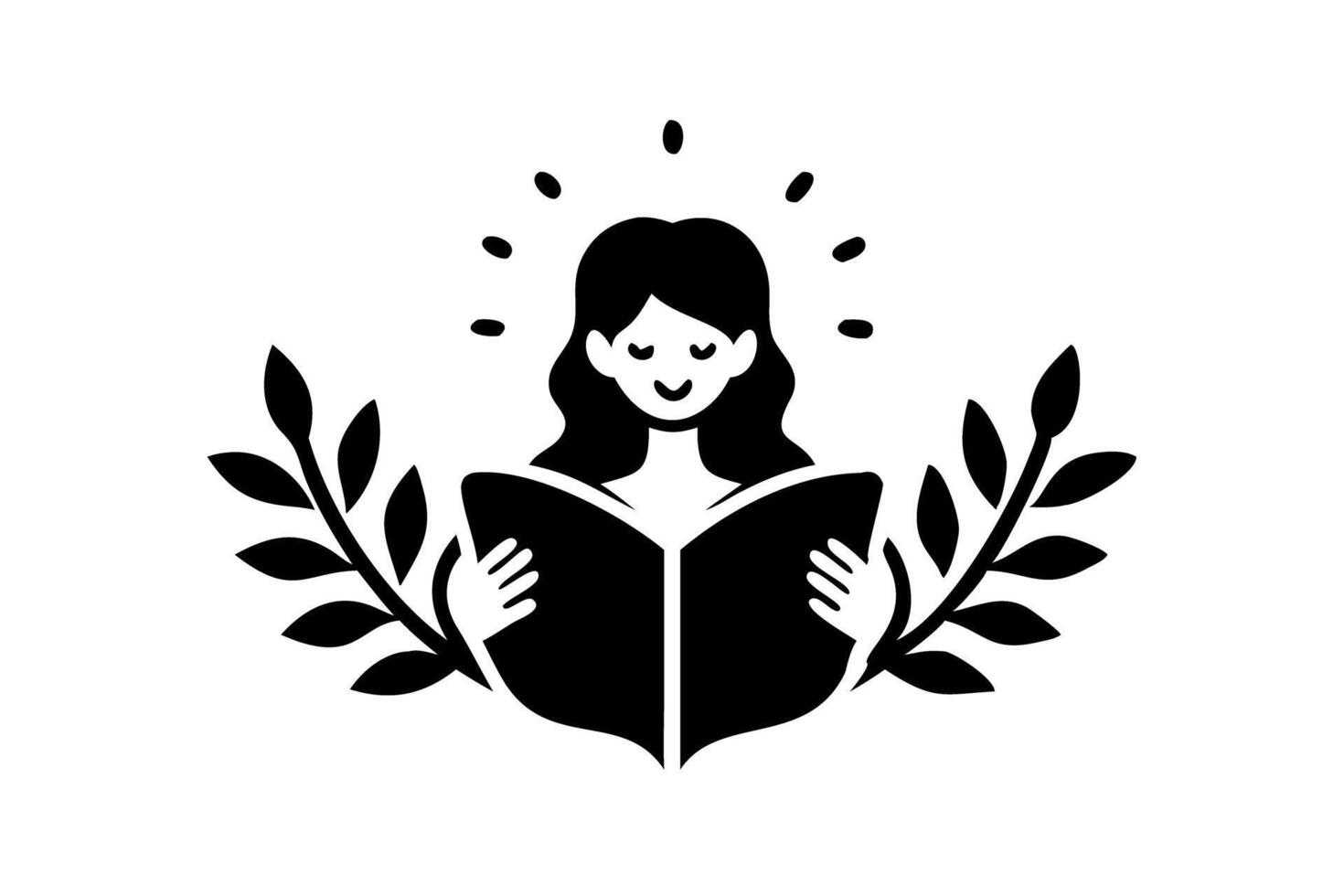 A woman with an open book and plants surrounding her, symbolizing World Book Day and the beauty of reading and nature vector
