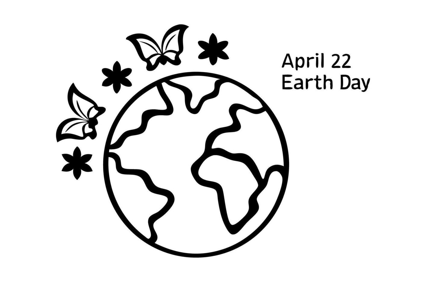 Earth Day graphic with a globe, green leaves, flowers, and butterflies, symbolizing the planets preservation and eco conscious living vector