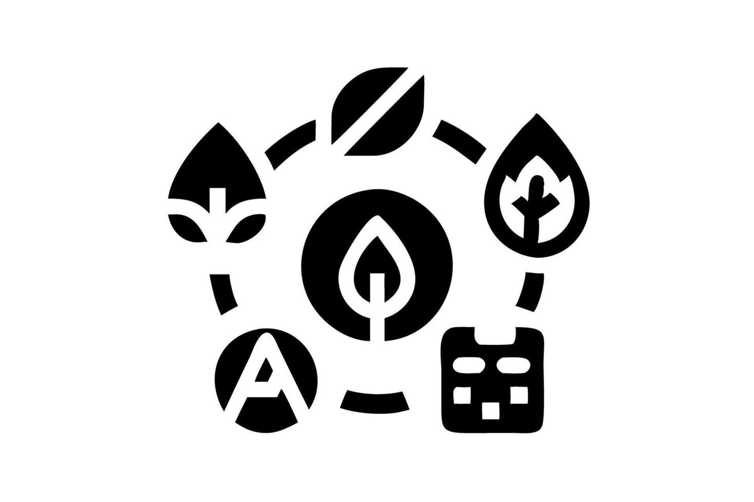 Circular Sustainable Ecosystem with Plant Leaf Fire and Green energy Earth Day Calculator Icons Representing Green Energy Technology and Environmental Conservation vector