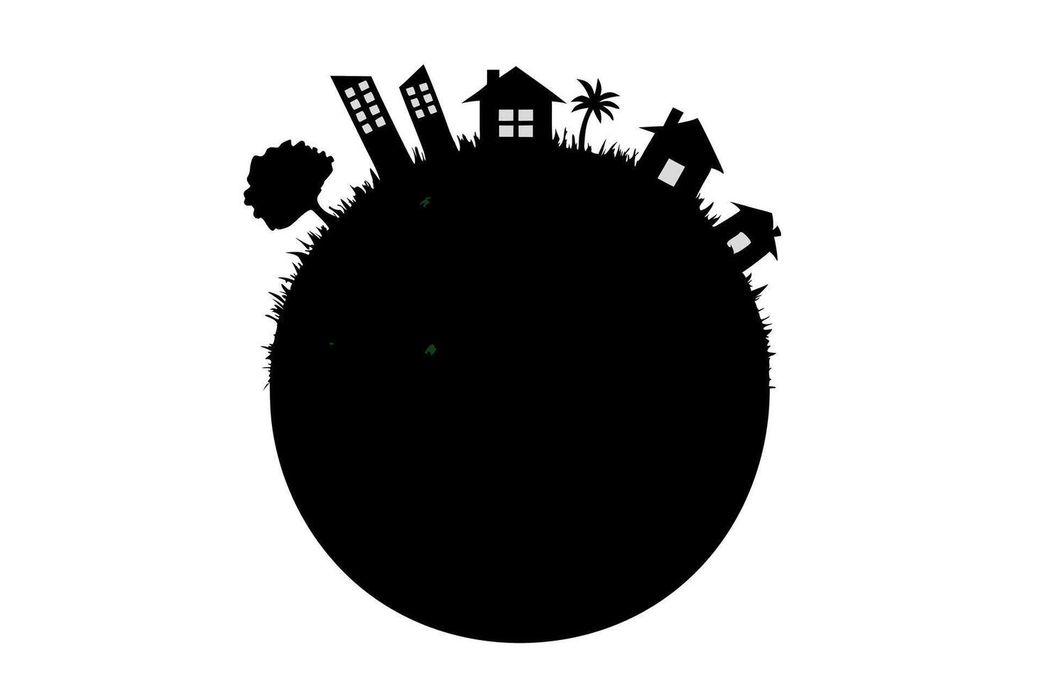 A Small World of Houses Trees Green energy Earth Day and Buildings on a Round Planet vector