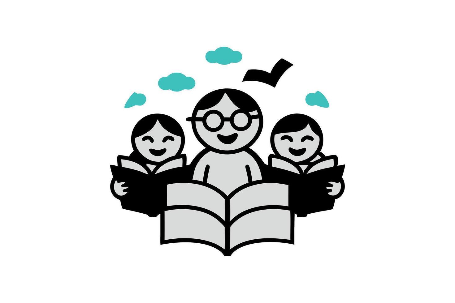 World Book Day cheerful design featuring kids reading books, a smiling globe, and educational symbols flying around vector