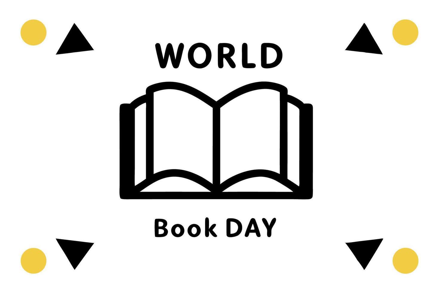 Bright and cheerful World Book Day banner with a book and globe, decorated with confetti and colorful geometric shapes vector