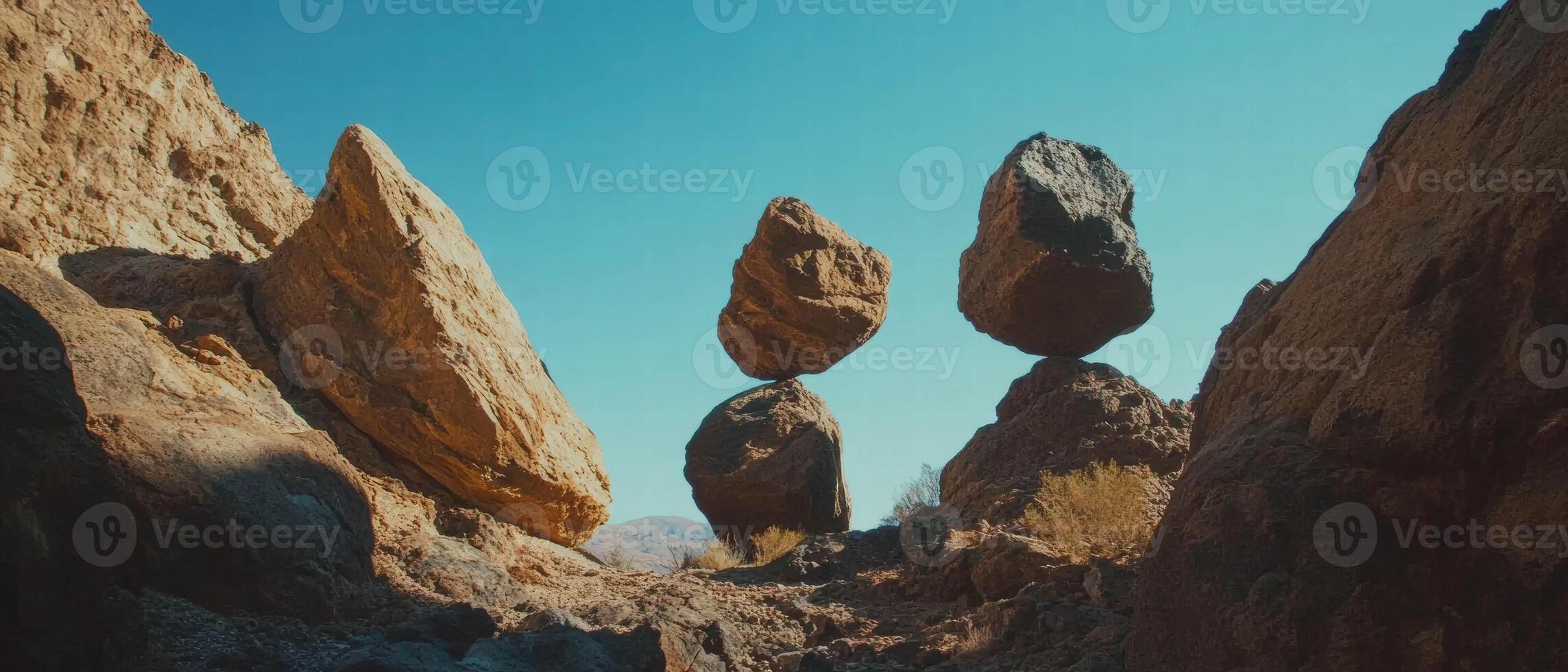 Unique rock formations showcasing gravity-defying balance in natural landscape photo