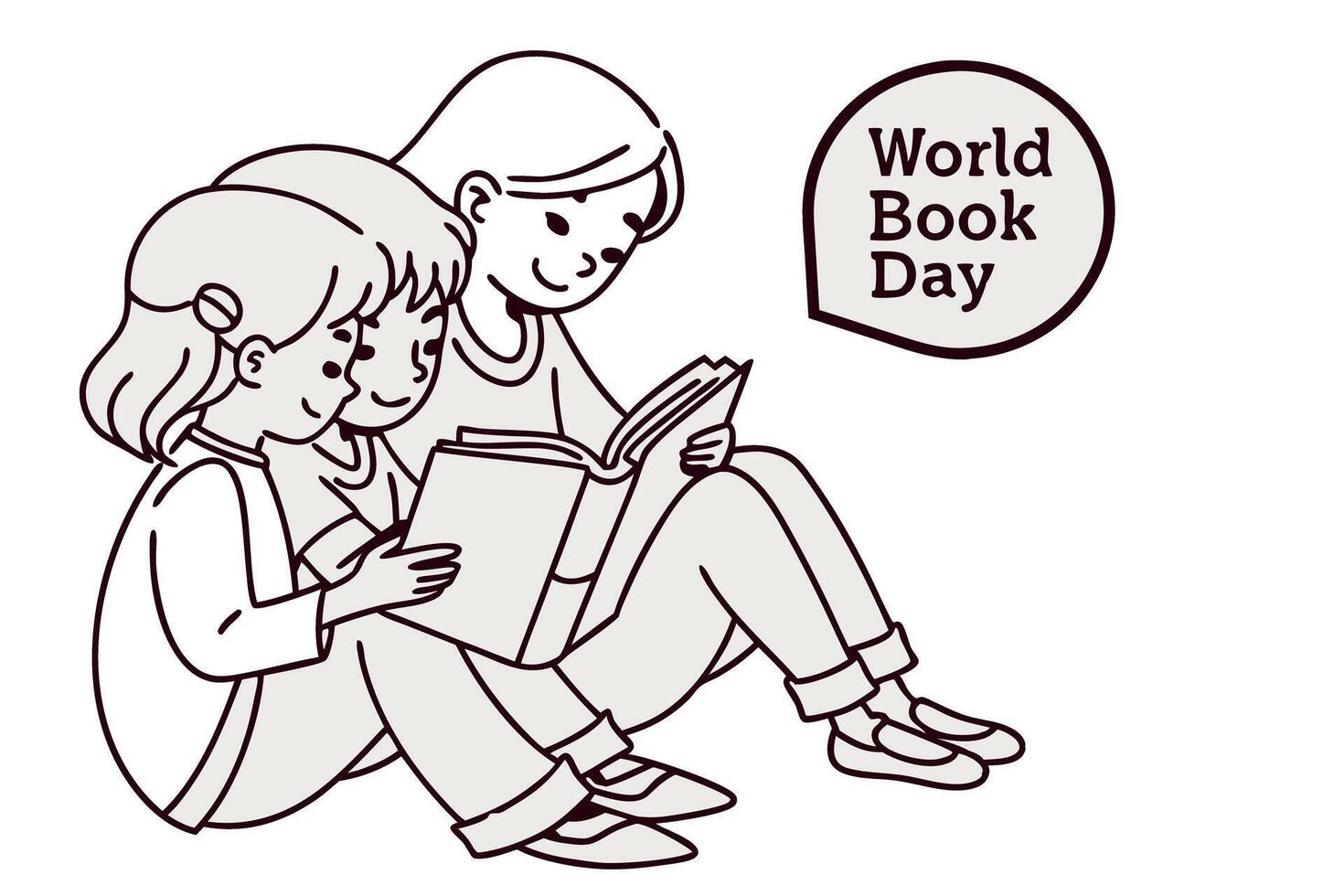 Three little readers, deeply engaged in their books, celebrating World Book Day and the joy of reading together vector