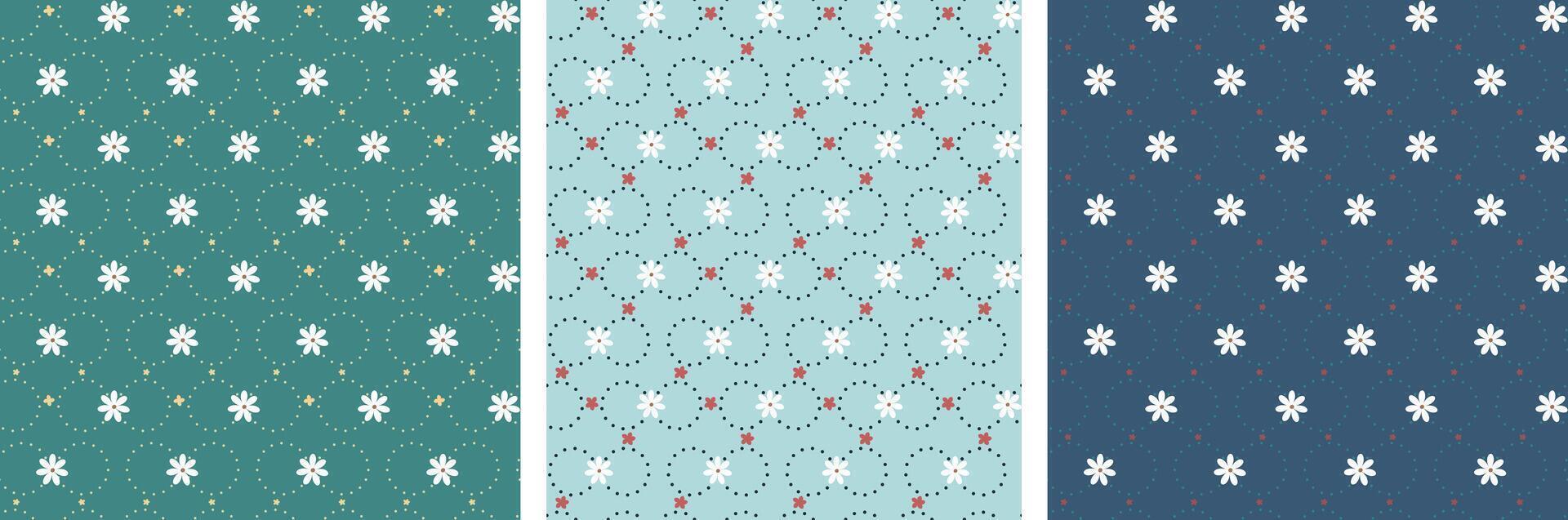 seamless patternt daisy flowers,polka dot and frangipani plumeria. drawing graphic Fashion design print for t shirt, poster, sticker and others etc. vector