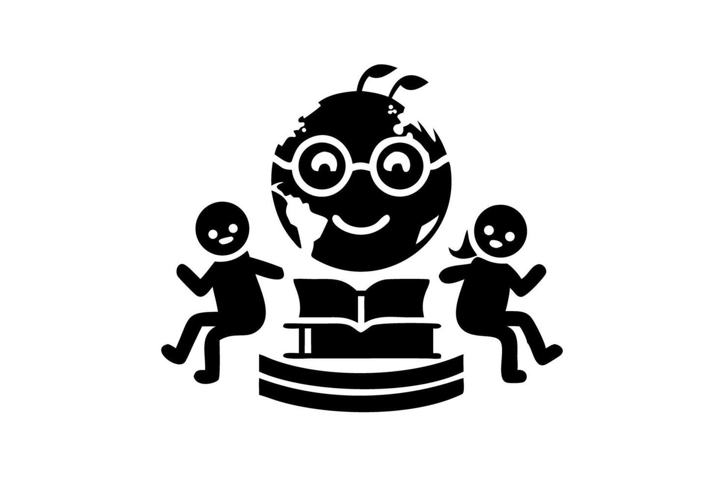 Cartoon World Book Day celebration with kids reading books, flying paper planes, and exploring the world together vector