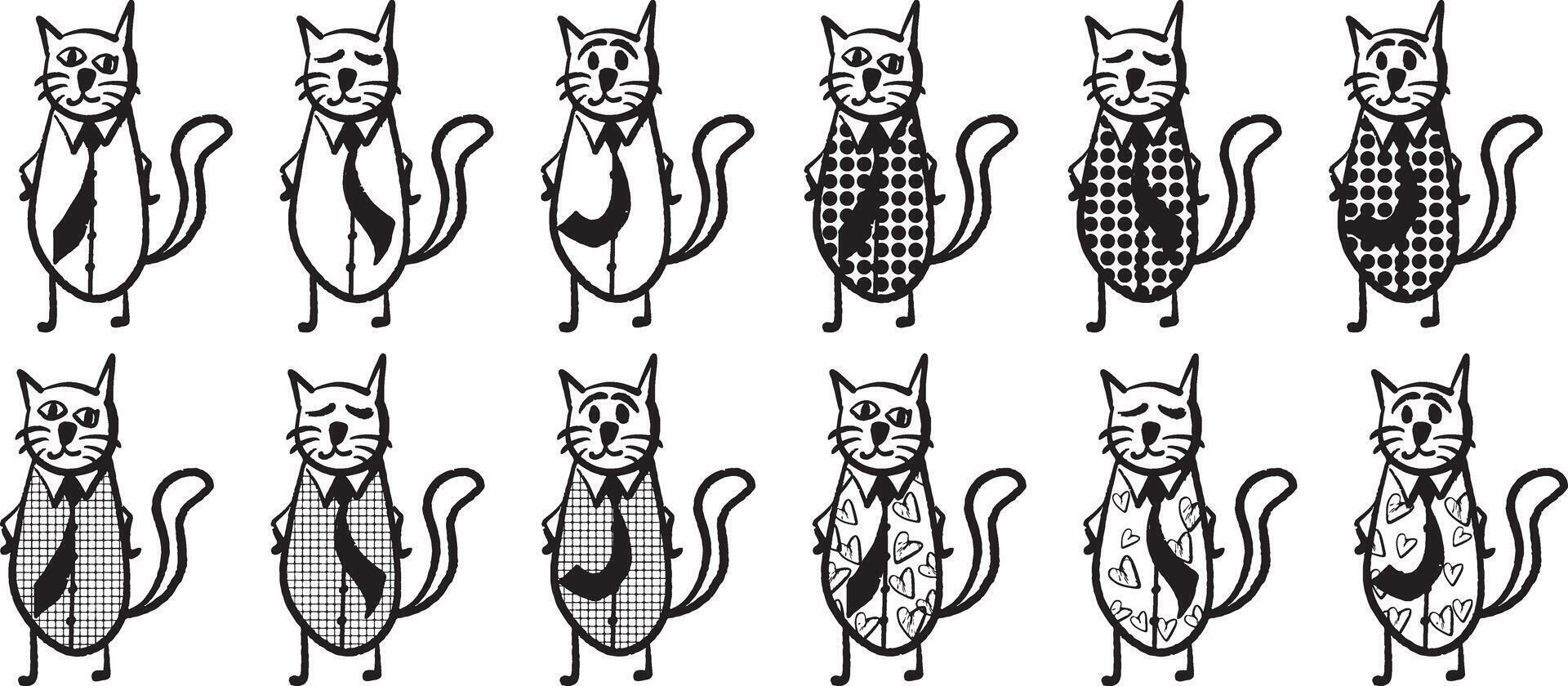 A set of cats in different outfits vector