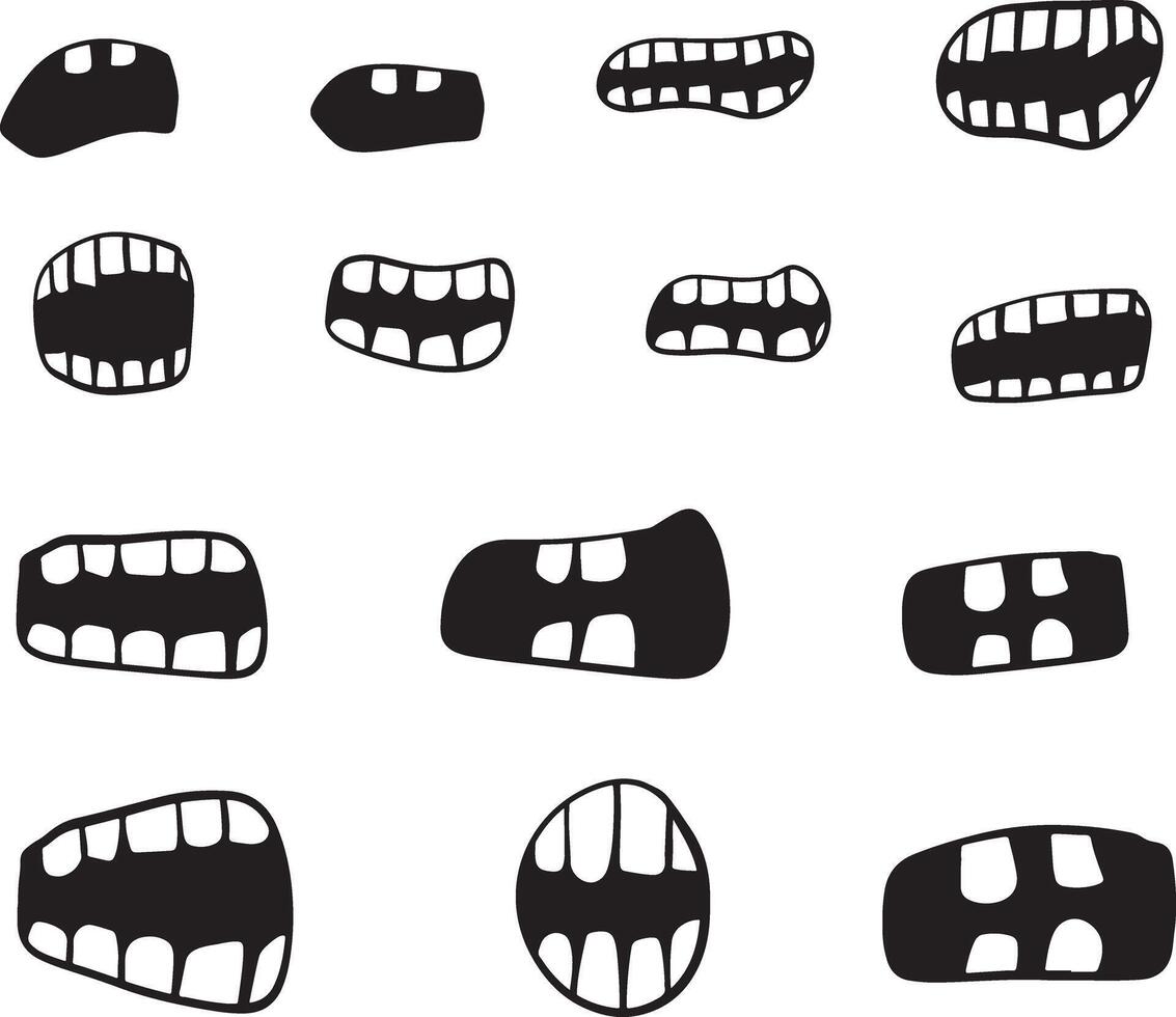 A set of black and white teeth with different shapes vector