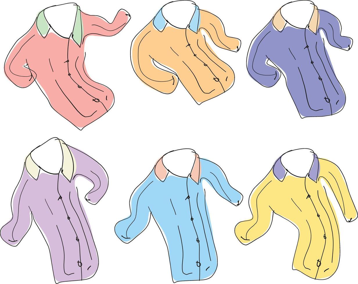 Six different colored shirts with collars vector