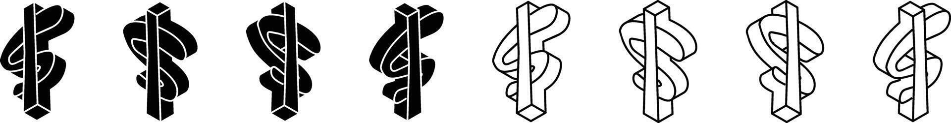 Set of Isometric Dollar Signs vector