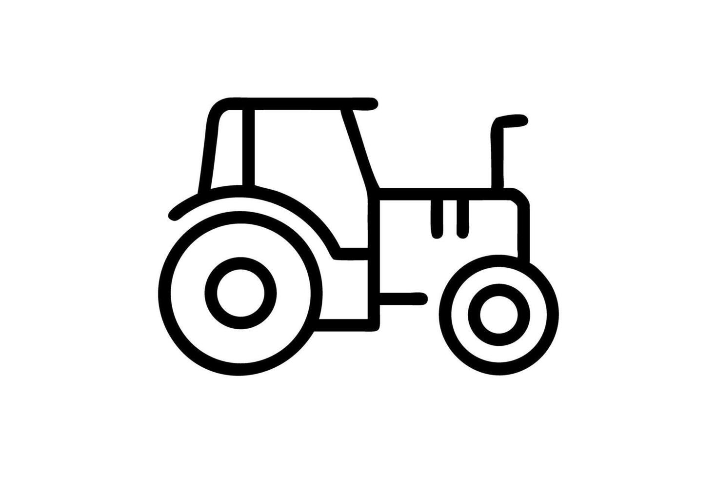 Simple line illustration of a tractor in black and white, depicting agricultural machinery in a minimalist design vector