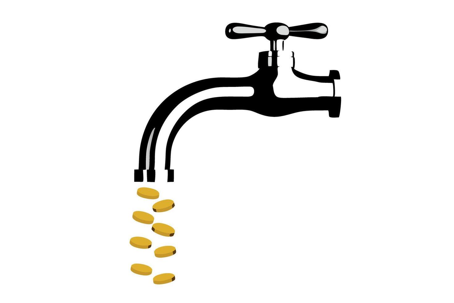 Iconic image of a tap releasing gold coins, representing the concept of cash flow and economic growth vector