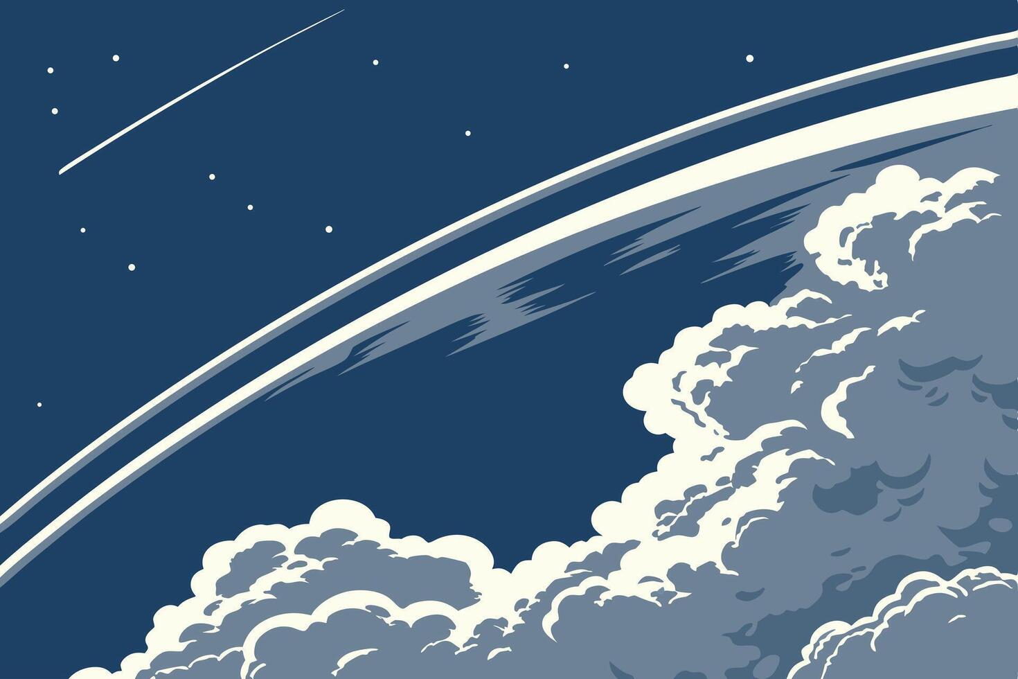 Stunning View of Earth from Space Showing a Dramatic Curve of Green energy Earth Day the Planet with Fluffy Clouds and Shooting Stars in a Night Sky vector