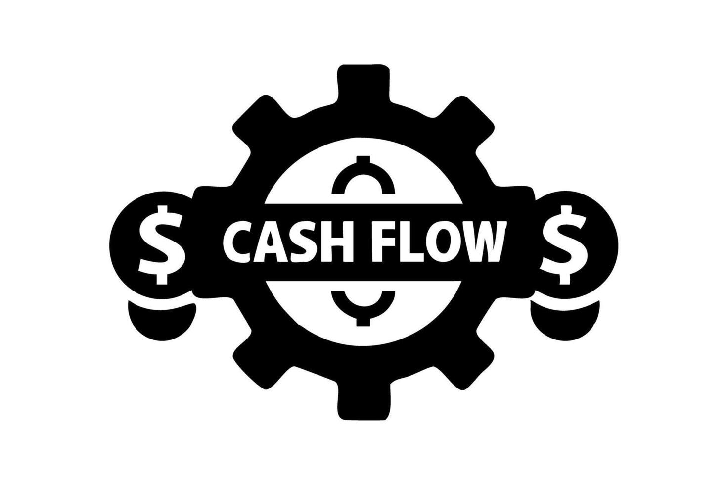 Illustration of cash flow process with dollar signs inside gears, representing financial operations and economic growth in a simplified manner vector