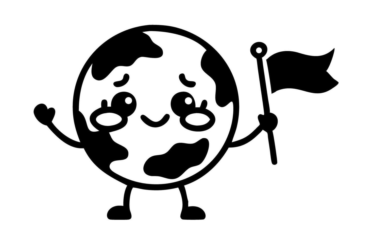 Earth Day cartoon Earth with a flag and happy expression, symbolizing environmental love vector