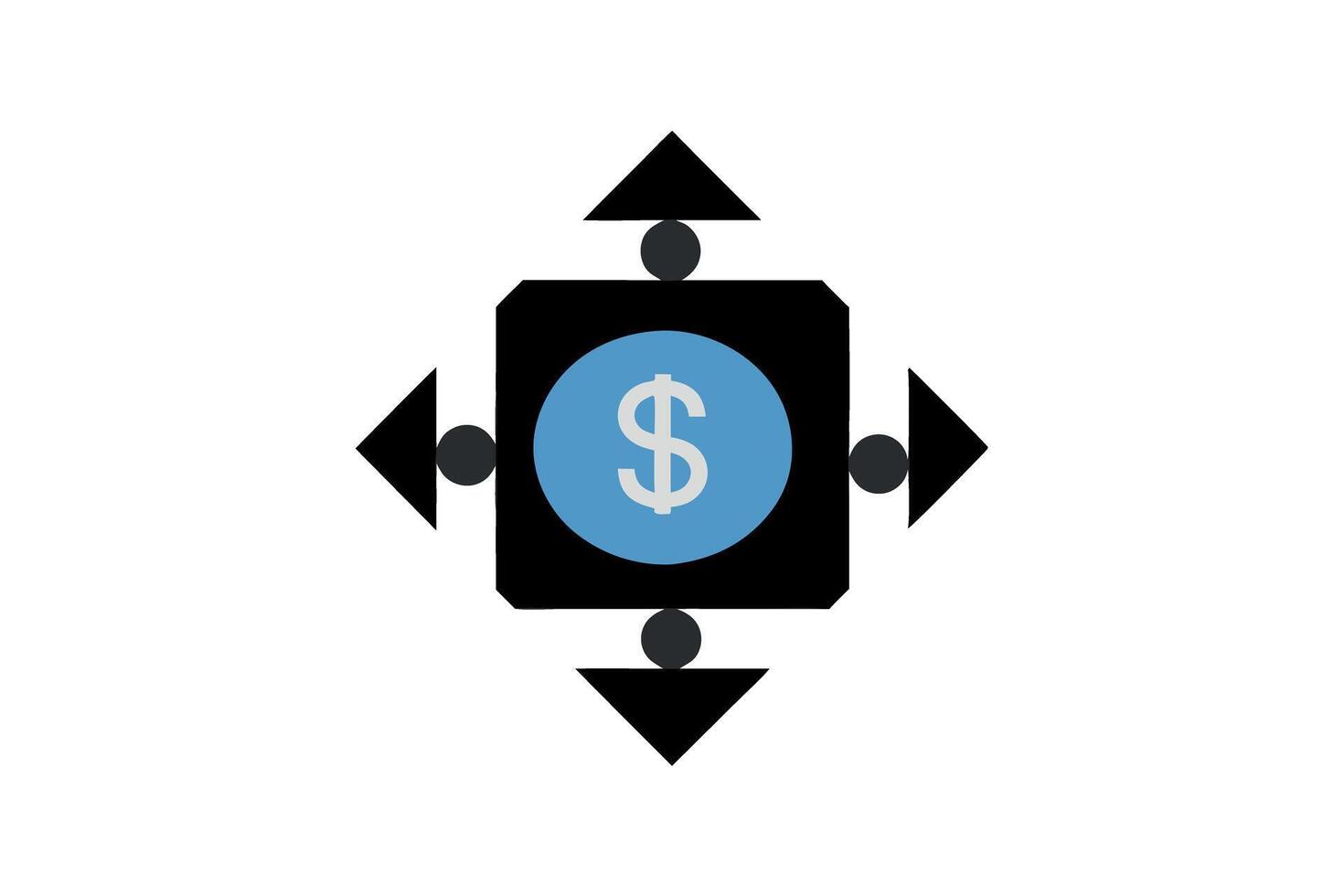 Circular money flow diagram with a dollar sign in the center, surrounded by arrows symbolizing financial investments, capital gains vector