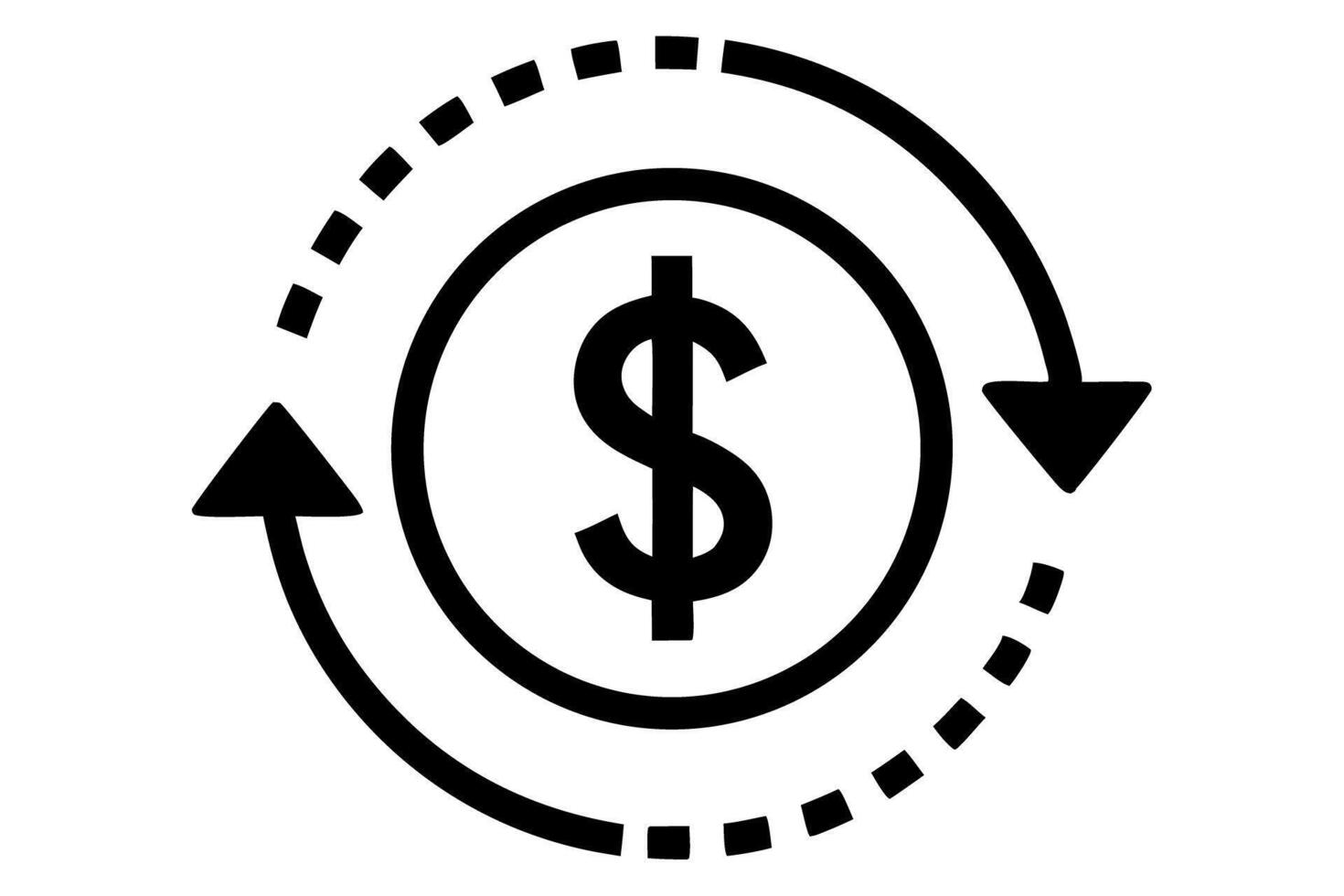 Cash Flow Diagram with Arrows and Dollar Sign Icon to Illustrate Money Movement in Finance vector