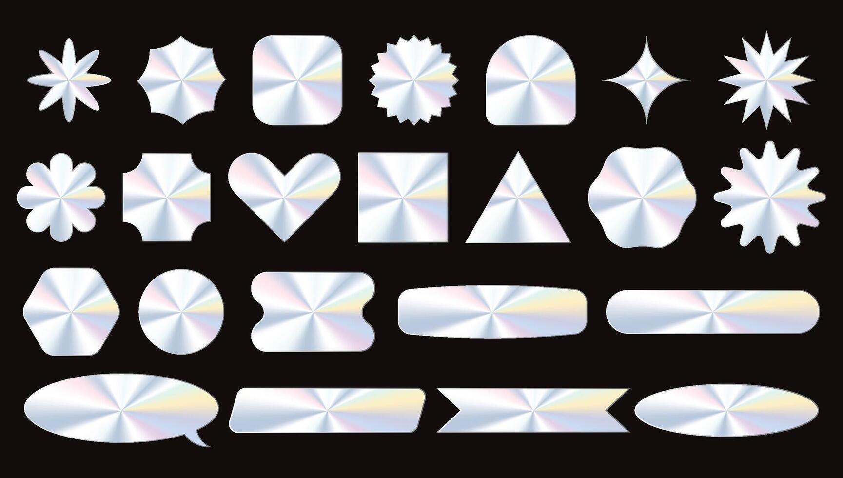 Holographic metallic patch. Black Friday glossy labels elements in different shapes. vector