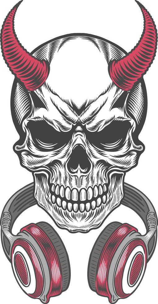 Skull with headphones and horns illustration vector