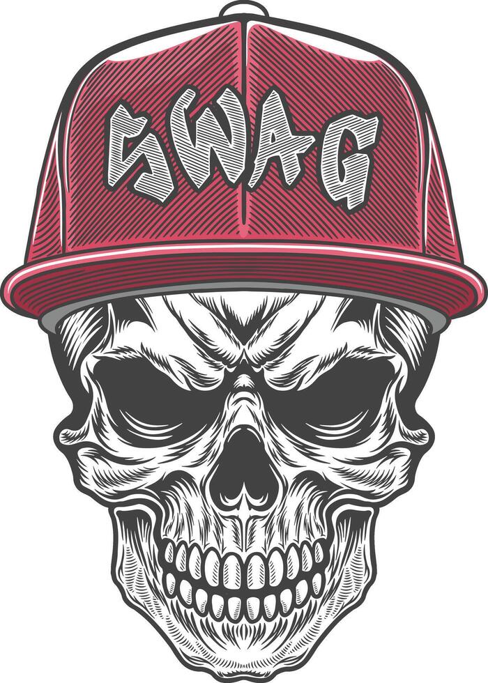 Skull wearing a red cap with the word swag vector