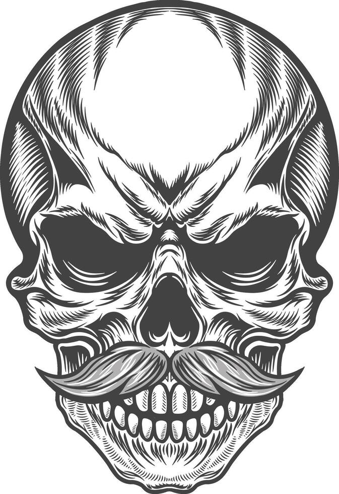 Skull with mustache and moustache illustration vector