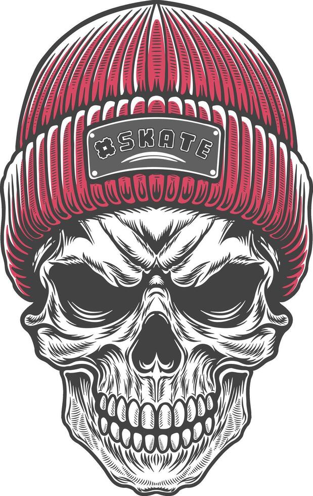 Skull wearing a red beanie hat vector