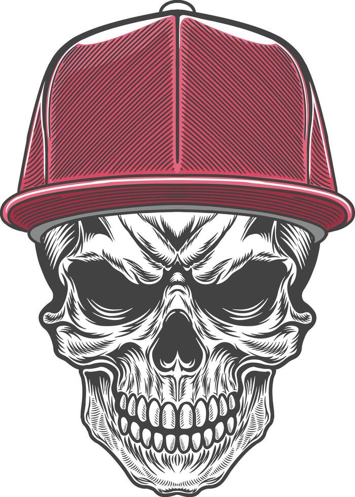 Skull wearing a red baseball cap vector